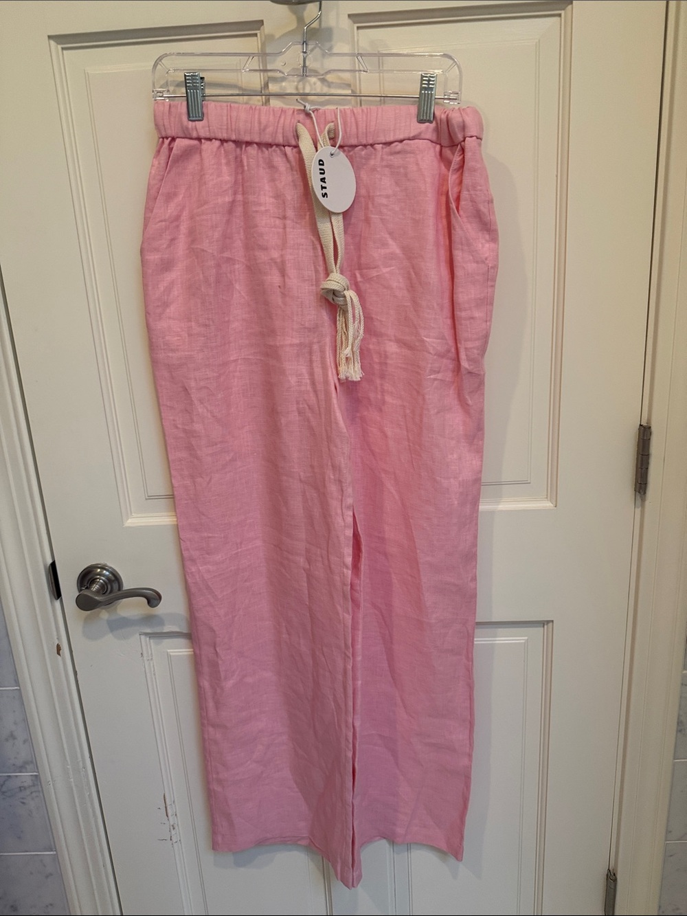 STAUD Pink Pants  with Tassel Drawstring